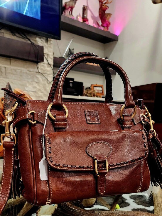 Dooney & Bourke Handbags - Dooney & Bourke Brown Leather Satchel with Gold Hardware